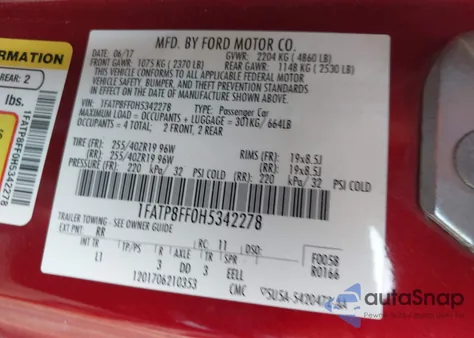 2017 Ford Mustang Gt Premium z USA, uszkodzony, nr VIN 1FATP8FF0H5342278